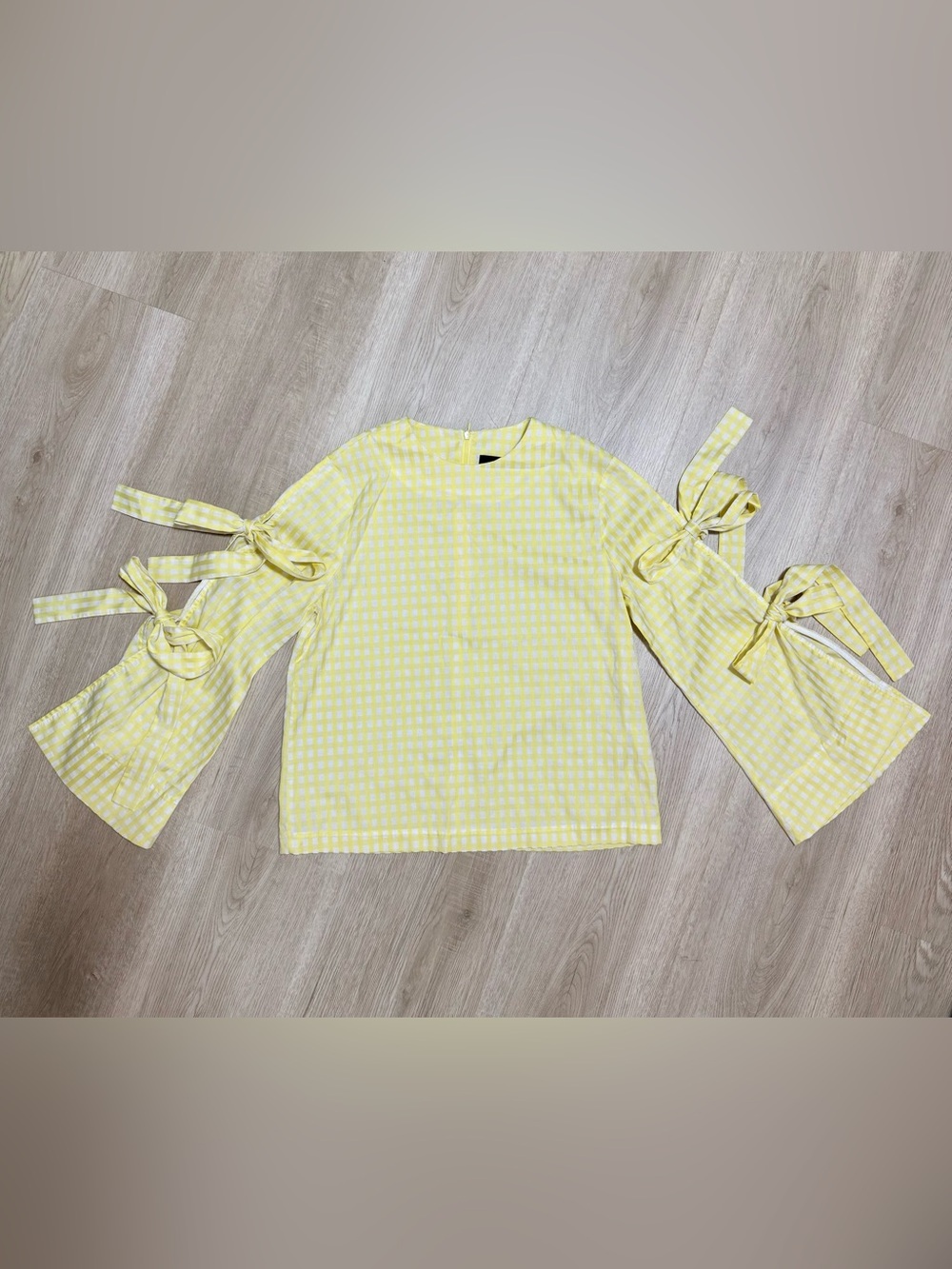 Style Mafia Gingham Blouse Size Small Bows Yellow White